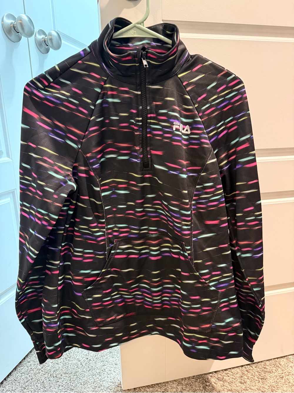 Fila Black Quarter-Zip Pullover with Multicolor Streaks